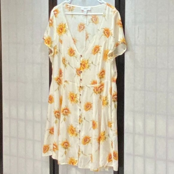 Forever 21 Cap Sleeve Princess V Neck Button Up Mini Skater Dress Sunflowers 1X - Picture 4 of 12